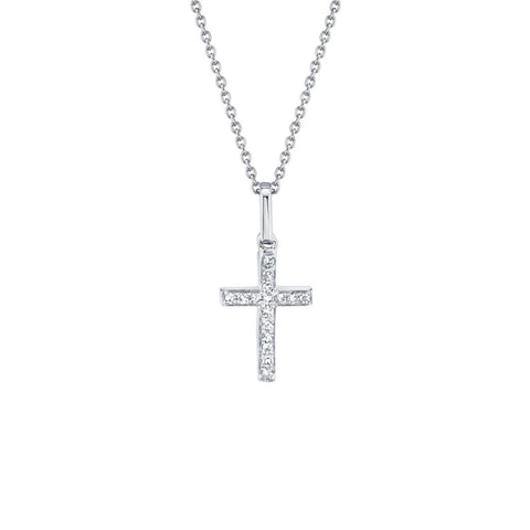 Shy Creation Diamond Cross Necklace 0.06 CT-Shy Creation Diamond Cross Necklace in 14 karat white gold with diamonds totaling 0.06 carats.
