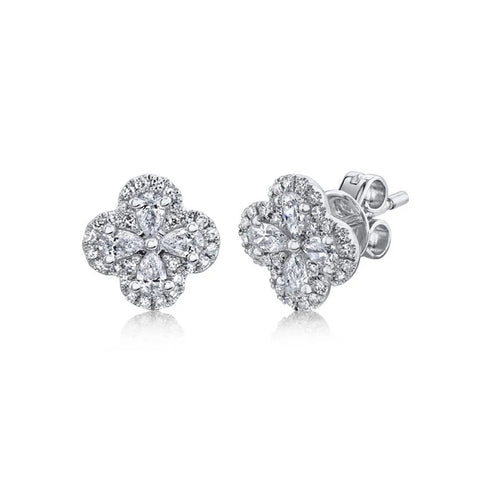 Shy Creation Diamond Clover Stud Earrings 0.60 CT-Shy Creation Diamond Clover Stud Earrings in 14 karat white gold with diamonds totaling 0.60 carats.