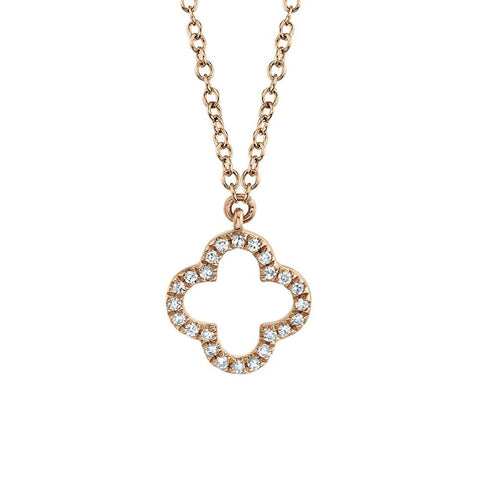 Shy Creation Diamond Clover Necklace 0.08 CT-Shy Creation Diamond Clover Necklace in 14 karat rose gold totaling 0.08 carats.