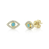 Shy Creation Turquoise Eye Stud Earrings 0.12 CT-Shy Creation Turquoise Eye Stud Earrings in 14 karat yellow gold.