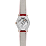 Chopard Happy Sport Oval 31mm-Chopard Happy Sport - 278602-6005 - Chopard Happy Sport in a 31mm stainless steel/rose gold diamond bezel case with red mother-of-pearl dial on leather strap, featuring seven floating diamonds and an automatic movement with up to 42 hours of power reserve.