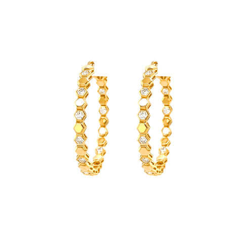 Honeycomb Diamond Hoop Earrings-Honeycomb Diamond Hoop Earrings - DENKA04649