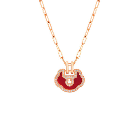 Qeelin Small Yu Yi Necklace-Qeelin Small Yu Yi Necklace - YLN30ABRGRA - Qeelin Small Yu Yi Necklace in 18 karat rose gold with red agate and diamonds totaling 0.15 carats.