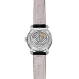 Chopard Happy Sport 33mm-Chopard Happy Sport - 278608-3003 - Chopard Happy Sport in a 33mm stainless steel case diamond bezel case with silver dial with five floating diamonds on leather strap, featuring an automatic movement with approximately 42 hours power reserve.