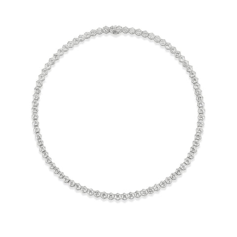 Diamond Hexagon Bezel Necklace-Diamond Hexagon Bezel Necklace in 18 karat white gold with diamonds totaling 20.02 carats.