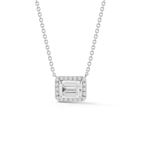 Emerald Halo Diamond Necklace-Emerald Halo Diamond Necklace -