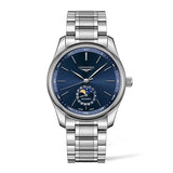 Longines Master Collection Moonphase 40mm-Longines Master Collection Automatic in a 40mm stainless steel case with blue dial on stainless steel bracelet, featuring a moon phase, date, and automatic movement.