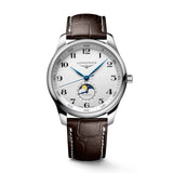 Longines Master Collection Moonphase 42mm-Longines Master Collection - L2.919.4.78.3 - Longines Master Collection in a 42mm stainless steel case with silver dial on leather strap, featuring a moon phase, date, and automatic movement with up to 72 hours power reserve.